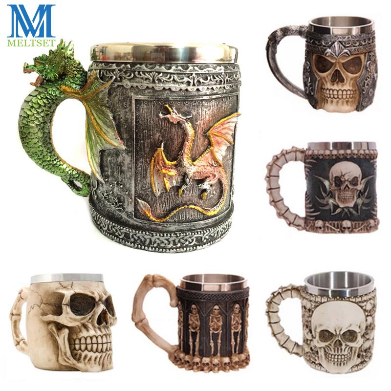 Wholesale- Novelty 3D Skull Mugs Coffee Cup Stainless Steel Beer Mug Personalized Drinking Cup