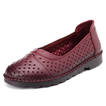 Hollow Leather Casual Flat Loafers