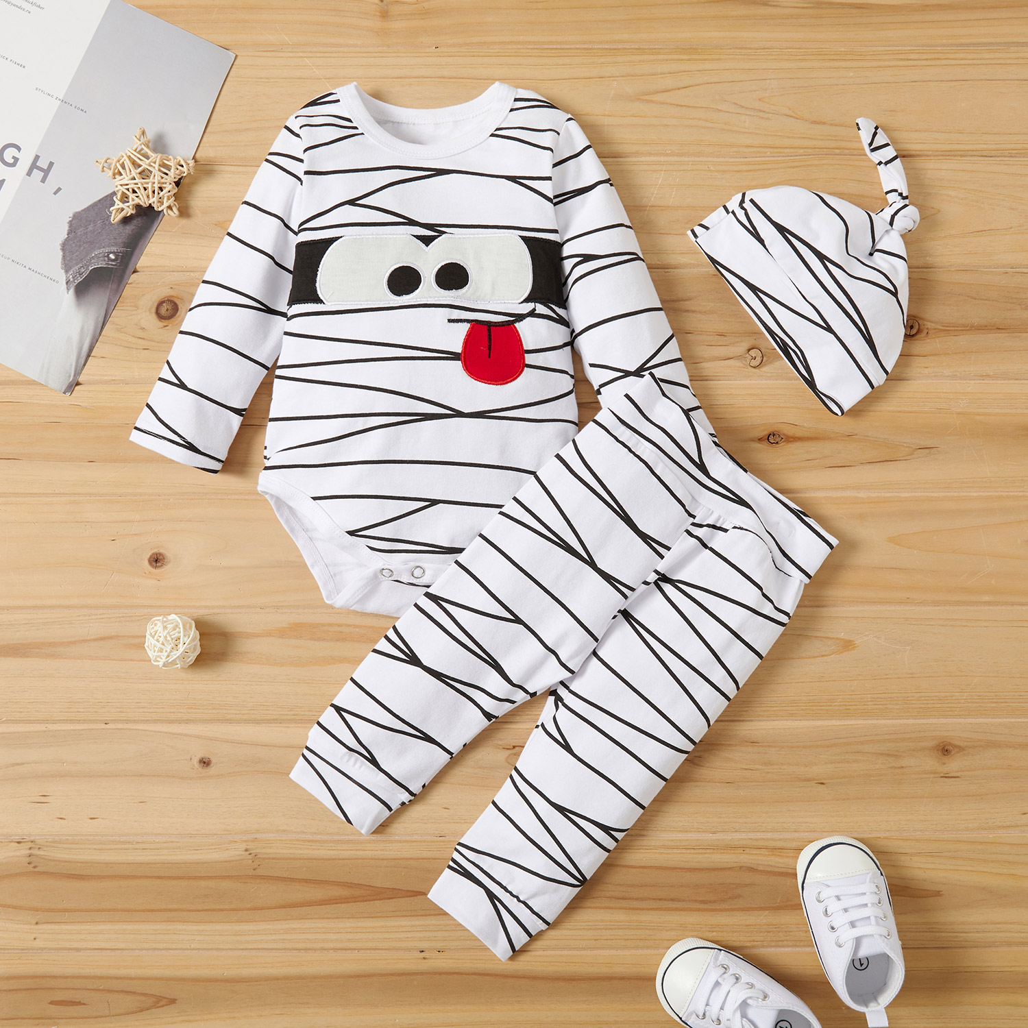 3pcs Autumn Infant Baby Boy Clothes Sets Stripe Romper Long Sleeve Tops Pants Hat Newborn Clothing
