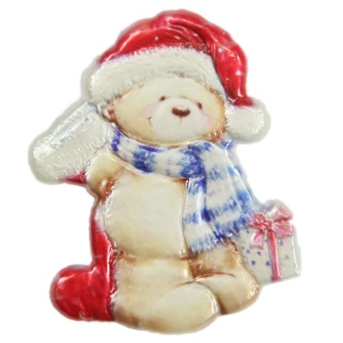 Wachsornament, Weihnachts-Teddy, farbig, geprägt, 7,5x6cm