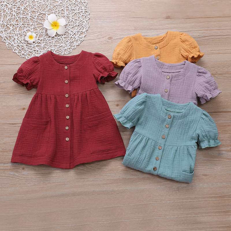 Baby Solid Button Design Dresses