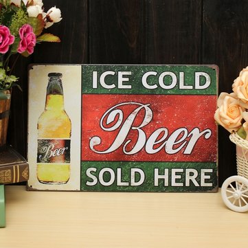Ice Cold Beer Here Tin Sign Vintage Metal Plaque Poster Bar Pub Home Wall Decor