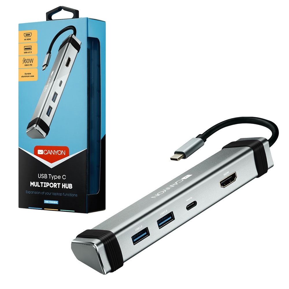 Canyon Type C to HDMI, USB 3.0 and Type-C Multiport Hub 4-in-1