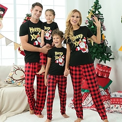 Christmas Pajamas Ugly Family Sets Family Set Plaid Santa Claus Letter Christmas Gifts Print Black Short Sleeve Active Matching Outfits Homes Summer Casual Lightinthebox