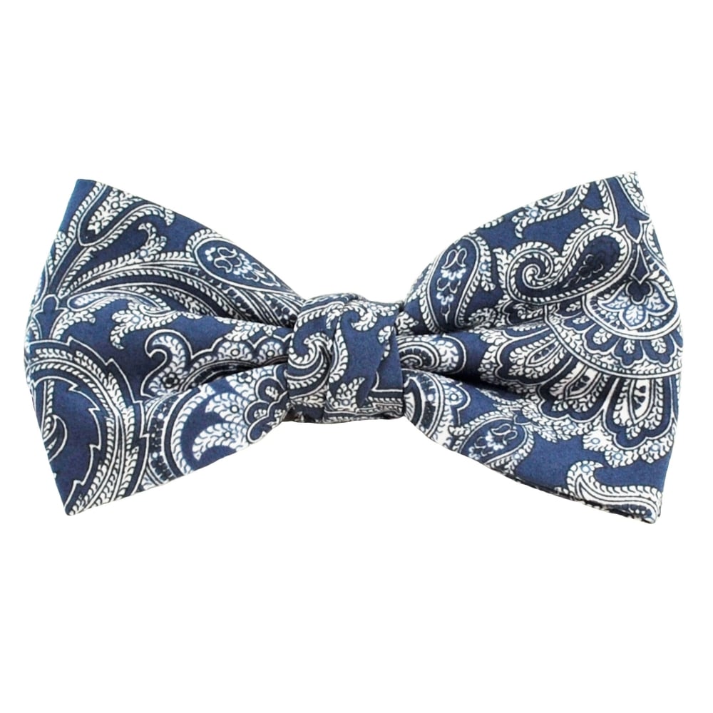 Profuomo Navy Blue & White Patterned Cotton Designer Men's Bow Tie