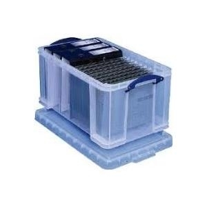 Really Useful Box Aufbewahrungsbox 48 Liter, transparent klar, aus recycelbarem PP, mit verschließbaren Griffen (48CCB)
