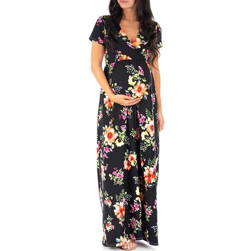 Sassy Floral Print  Maternity Wrap Maxi Dress