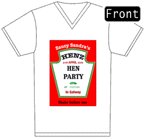 Saucy Hen Night V-Neck T-Shirt Size 16-18 Print Front & Back