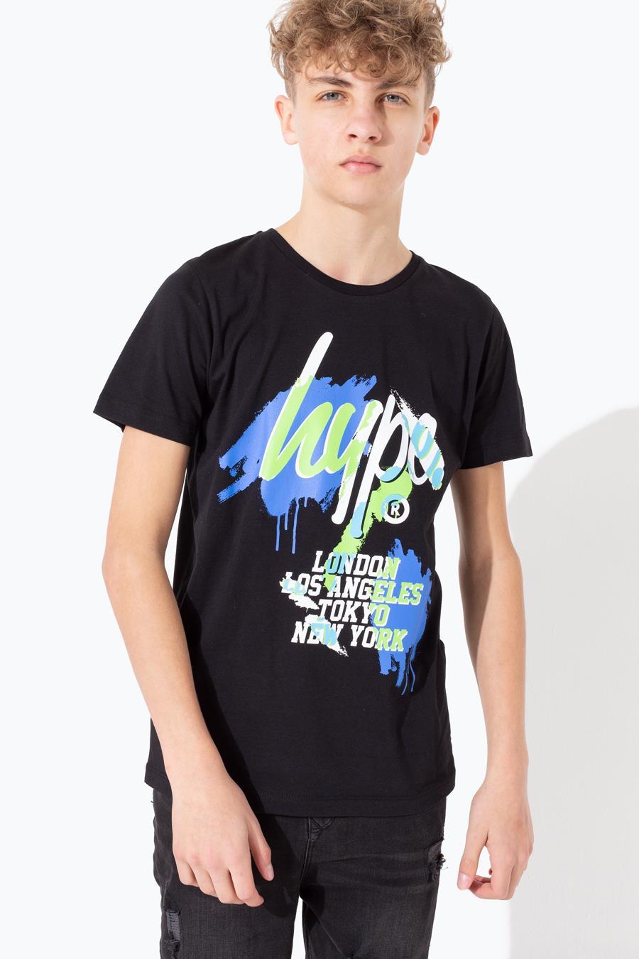 Hype Black Graffiti Cities Kids T-Shirt | Size 16Y