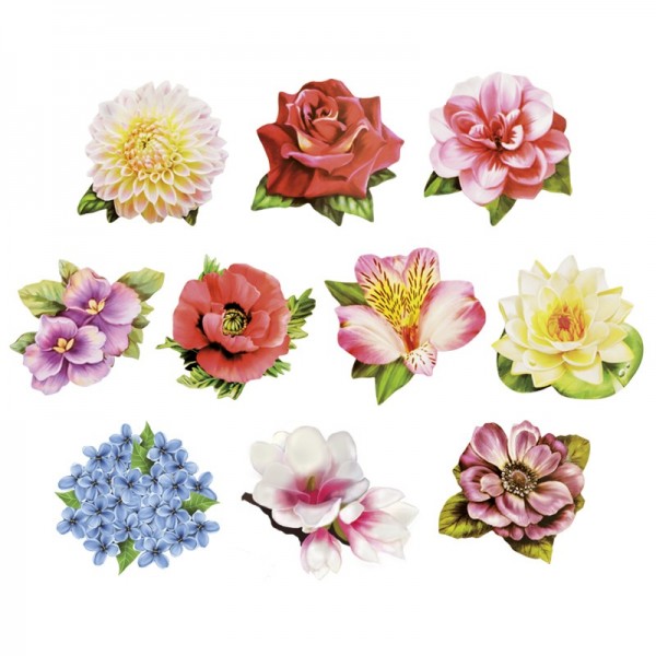 Relief-Bilder, Zauberhafte Blüten, geprägt, 6-8,5 cm, 10er Set