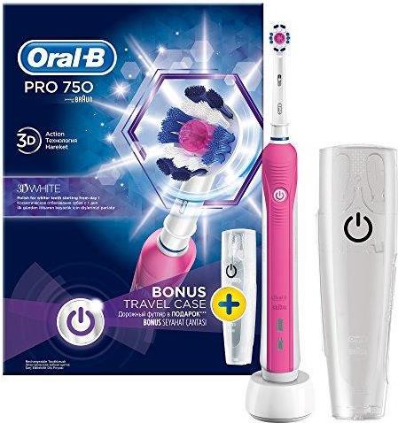 Oral B Pro 750 Pink - Elektrische Zahnbürste mit Reise-Etui - rosa (PRO 750 Pink + Travel case)