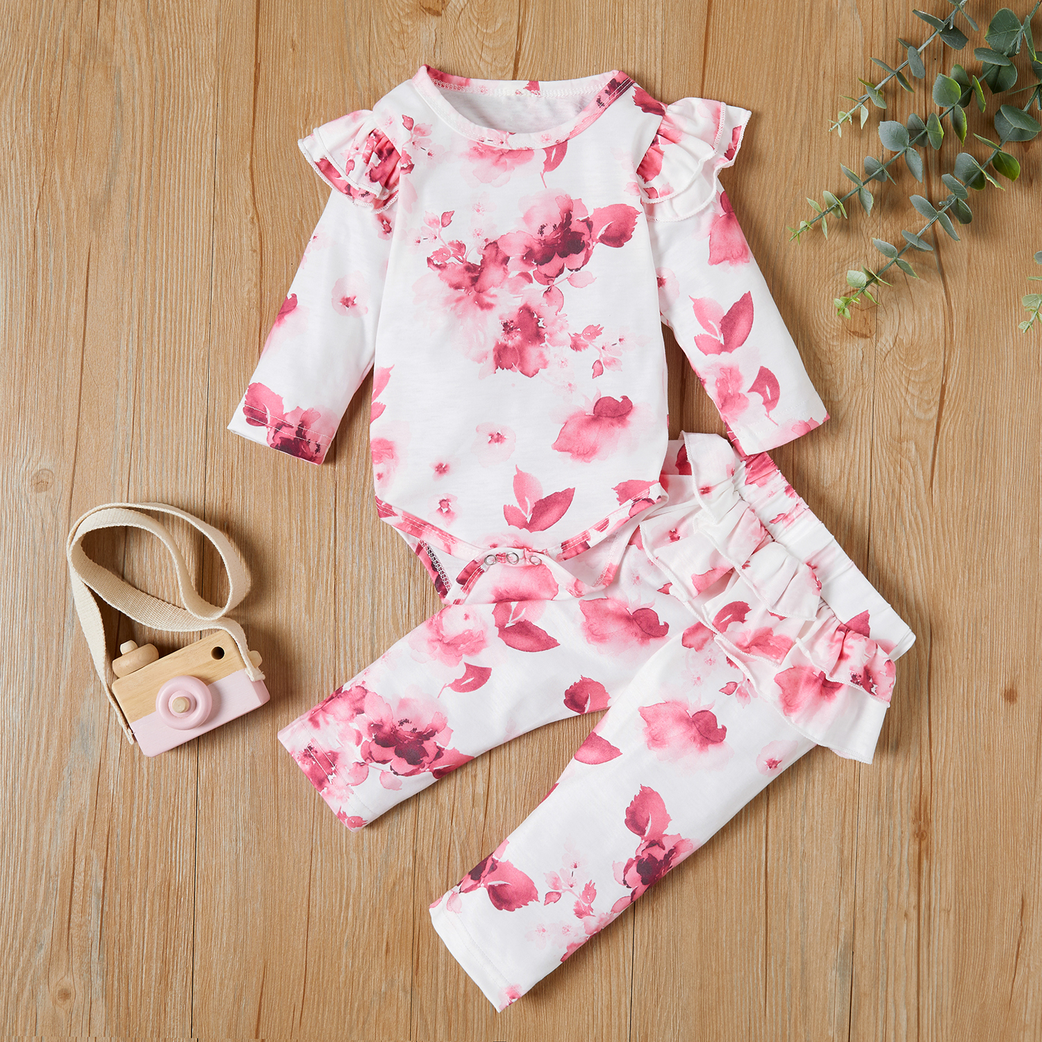 2pcs Baby Girl Sweet Tie dye Baby's Sets  Autumn Romper Long Sleeve Tops Newborn Clothing