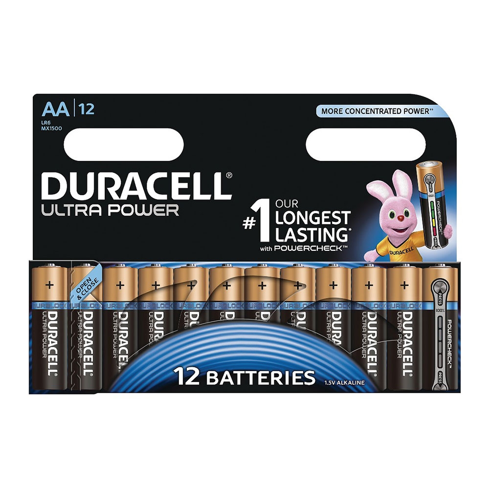 Duracell ULTRA POWER AA LR6 MN1500 Alkaline Batteries with POWERCHECK - Value Pack of 12