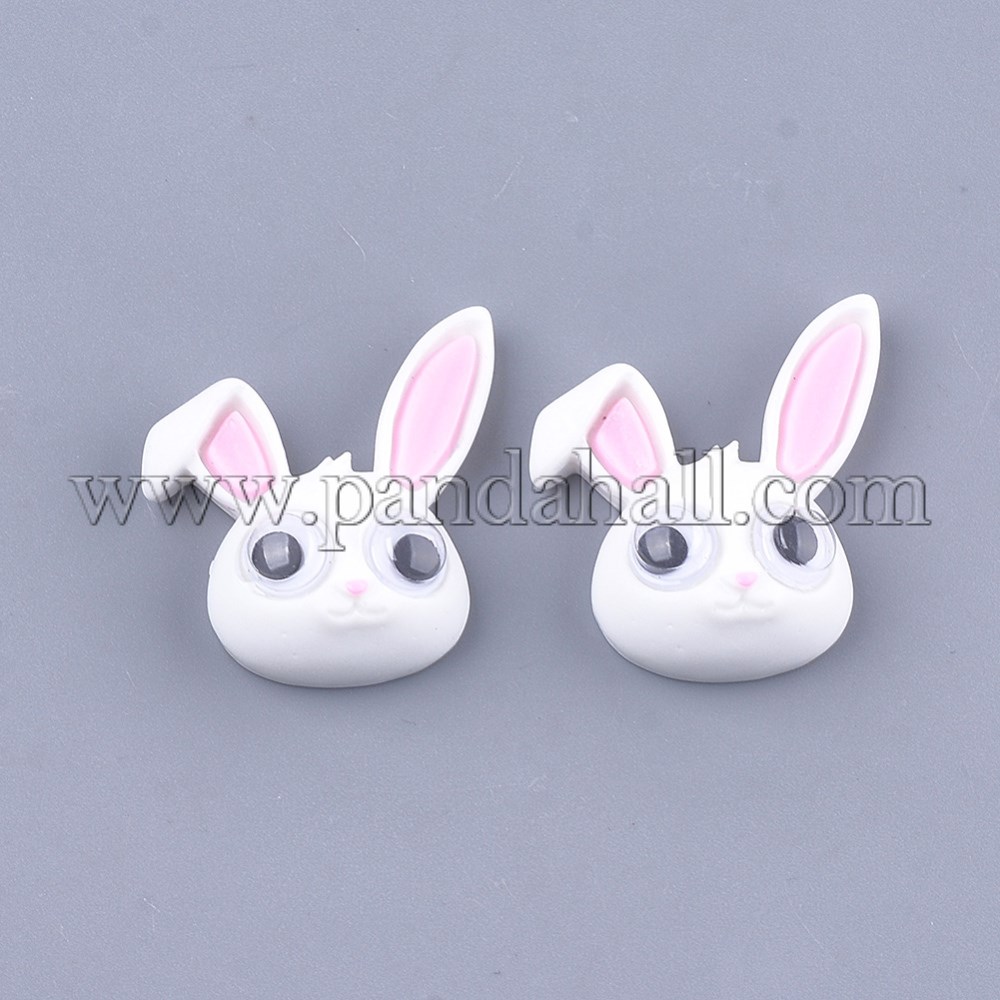Resin Cabochons, with Plastic, Rabbit, White, 28x26x10mm