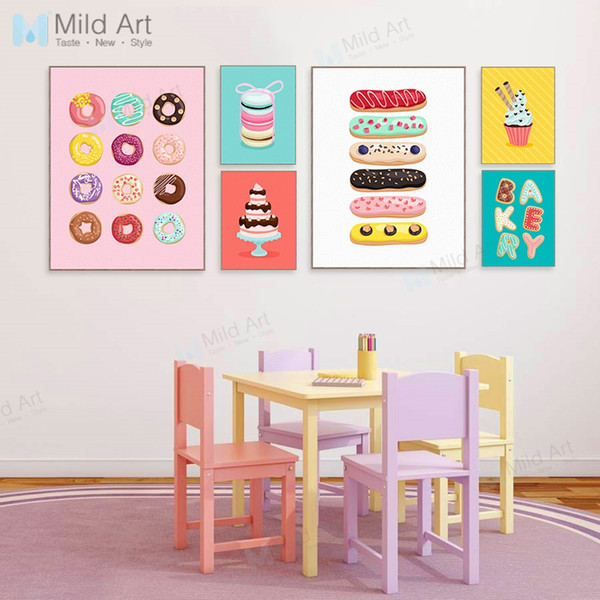 color kawaii cakes sweet  doughnut posters prints grils kids room wall art pictures cafe kitchen home decor canvas paintings
