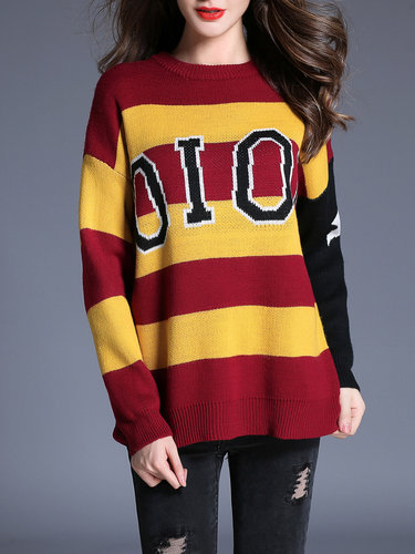 Color-block Letter Stripes Sweater
