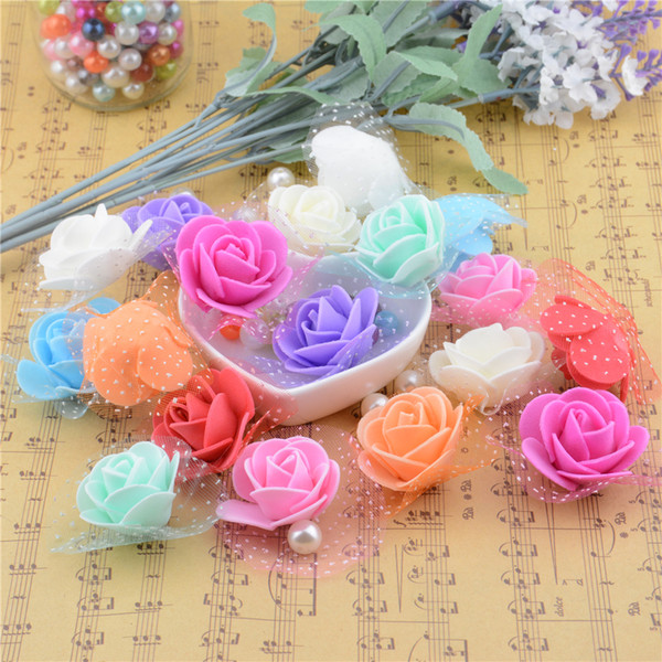 wholesale-30pcs/lot silk lace foam rose handmade artificial flower for wedding car home decoration diy mariage flores rosa flowers plants