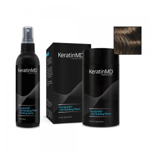 Pack KeratinMD - Fibres capillaires Brunes + Spray Fixant - Cacher vos soucis de Cheveux Clairsemes