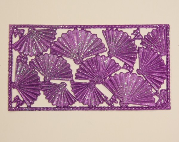 Wachsornament-Platte Fächer, 16 x 8 cm, lila mit Glimmer