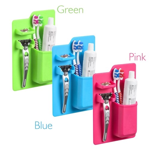 Silica Gel Toothbrush and Toothpaste Shelf Storage Box Shaver Organizer Hanger Holder for Bathroom Mirror