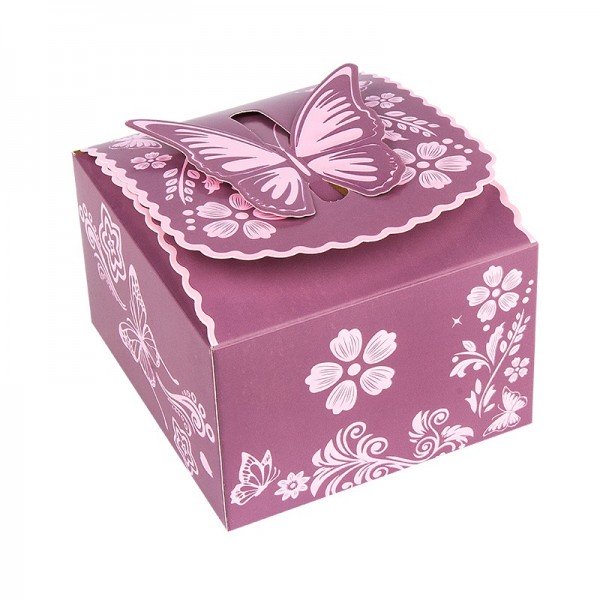 Zier-Faltboxen, Design 4, 10cm x 9cm x 6cm, aubergine mit rosafarbener Perlmu...