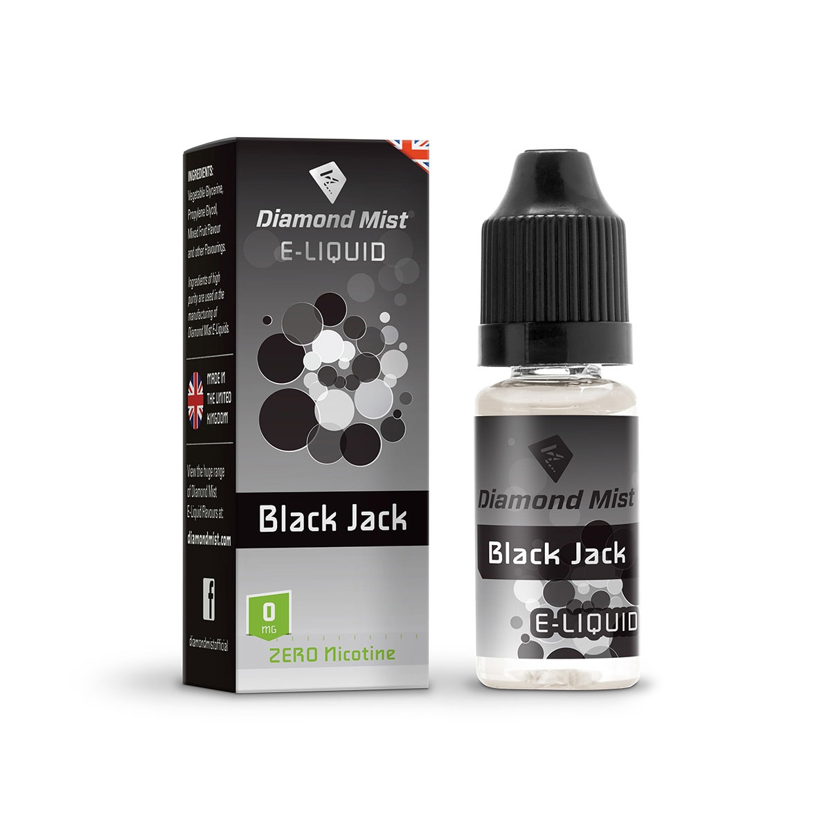 Diamond Mist e-Liquid Black Jack Flavour 10ml -  0mg Nicotine Free