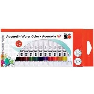 Marabu Aquarellfarbe, 12 ml, 12er-Set auf Wasserbasis, transparent, untereinander mischbar, - 1 Stück (121100200)