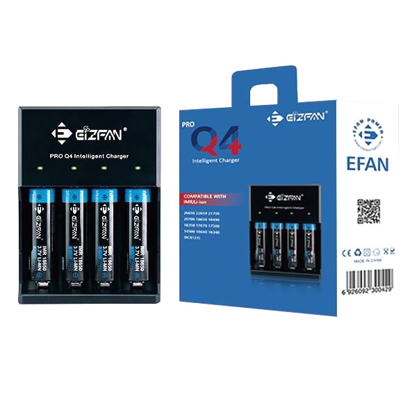 Efan Pro Q4 4-Bay Intelligent Battery Charger for 3.6 and 3.7V Li-Ion IMR Batteries