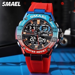 SMAEL Dual Time Red Digital Watch Men Military Sport Chronograph Calendar Waterproof Quartz Electronic Wristwatch Lightinthebox
