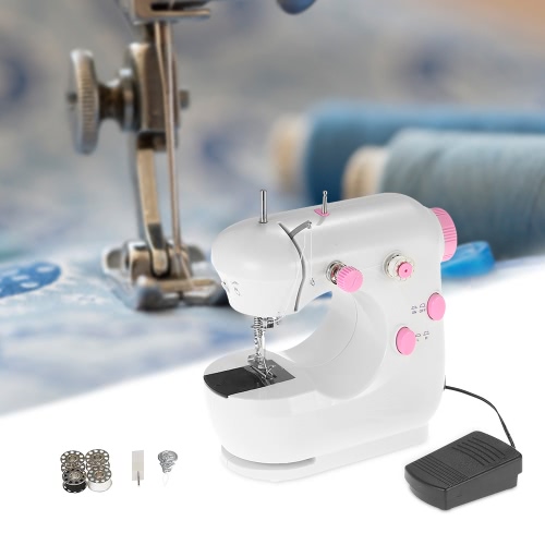 Multifunctional Mini Electric Household Sewing Machine Adjustable High/Low Speed with Foot Pedal LED Light  AC100-240V