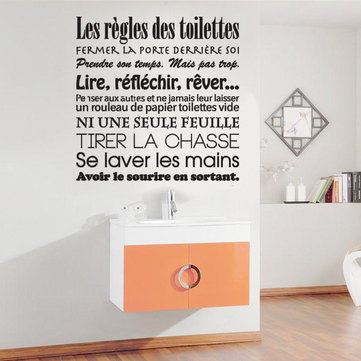 Toilet WC Stickers French Toilet Rules Vinyl Wall Decals Mural Wall Art Wallpaper Home Decor