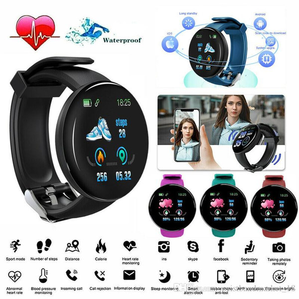 D18 Smart Watch Men Women Blood Pressure Round Wristband Waterproof Sport Watches Fitness Tracker For Phone Android Ios