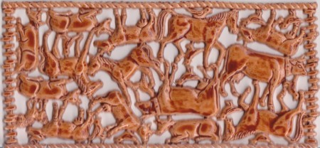 Wachsornament-Platte Kühe & Pferde, 16 x 8 cm, braun bernstein