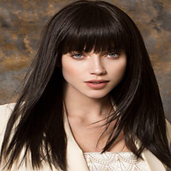 Synthetic Wig Straight Straight With Bangs Wig Medium Length Black Synthetic Hair Women's Black