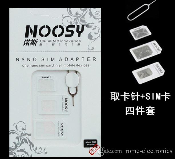 4 in 1 Nano Micro Sim Card Adapter Noosy SIM Adapter for iPhone5 5S 4S with Retail Package 500Set