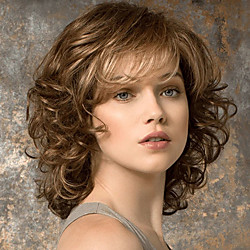 Synthetic Wig Curly With Bangs Wig Medium Length Brown Synthetic Hair Women's Fashionable Design Exquisite Fluffy Brown Lightinthebox