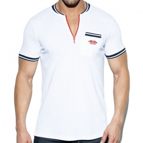 ES Collection Mao Zip T-Shirt - White M