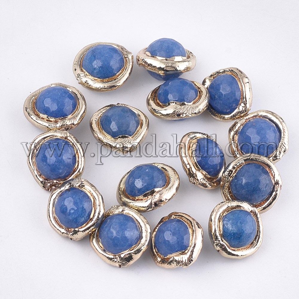 Natural Agate Beads, with Electroplate Polymer Clay, Faceted, Dyed, Flat Round, RoyalBlue, 16~17x16~17x11~12mm, Hole: 0.8mm
