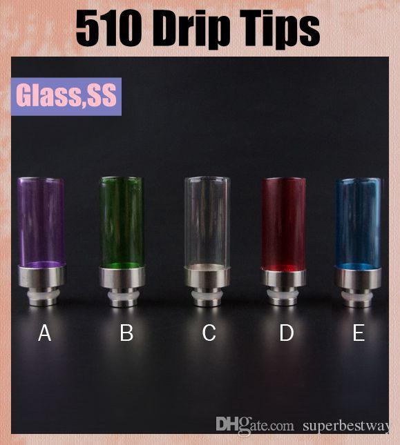 Clear 510 Drip Tips Long Mouthpiece Pyrex Glass Stainless Steel 6.2g for plume veil shield dark horse 510 atomizer box mod FJ256