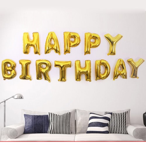 Anself Aluminum Foil Shining Happy Birthday Balloons 13 Letters + Anself Balloons 100 Glue Dots Double-Side Adhesive Tape