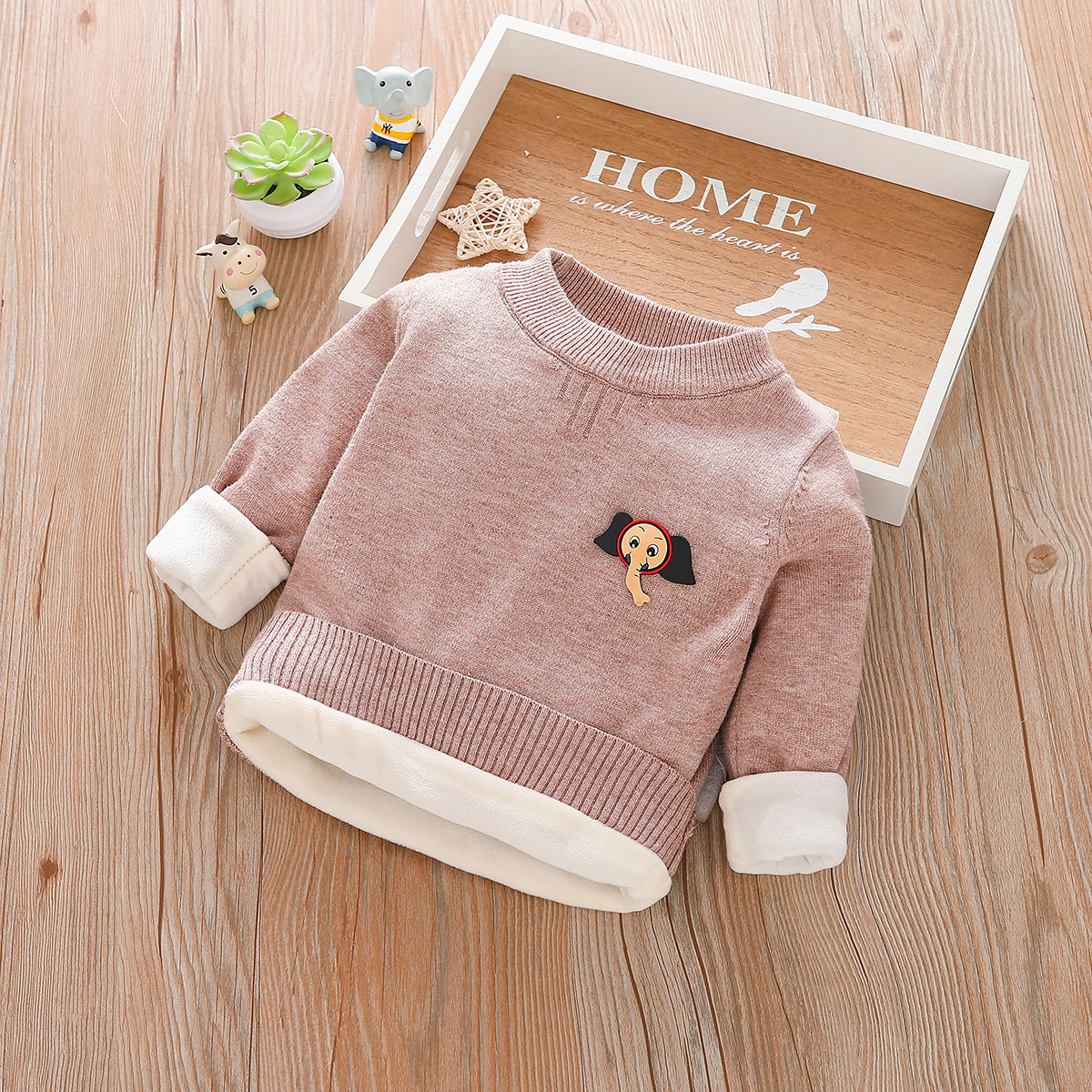 Baby / Toddler Adorable Elephant Decor Solid Fleece-lining Knitwear