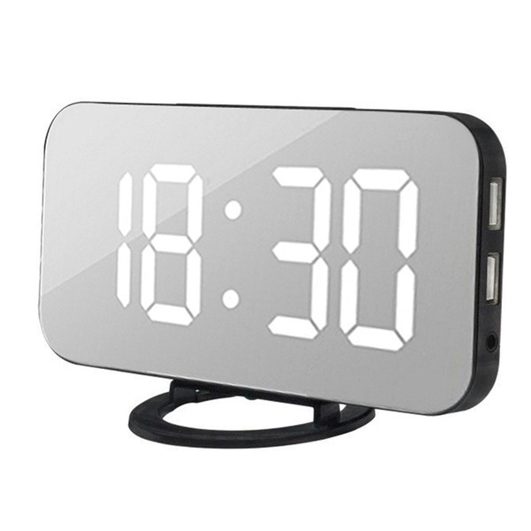 Digital LED Alarm Clock Snooze Display Time Night Led Table Desk USB Charge Ports for Androd Phone Alarm Mirror Clock J30
