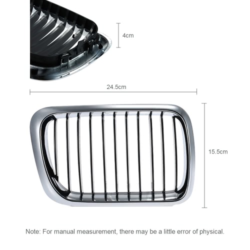 One Pair Front Center Wide Kidney Hood Grilles Half Silver Color Plating Black & Silver Grill for BMW E36 1995 1996 1997 1998 1999
