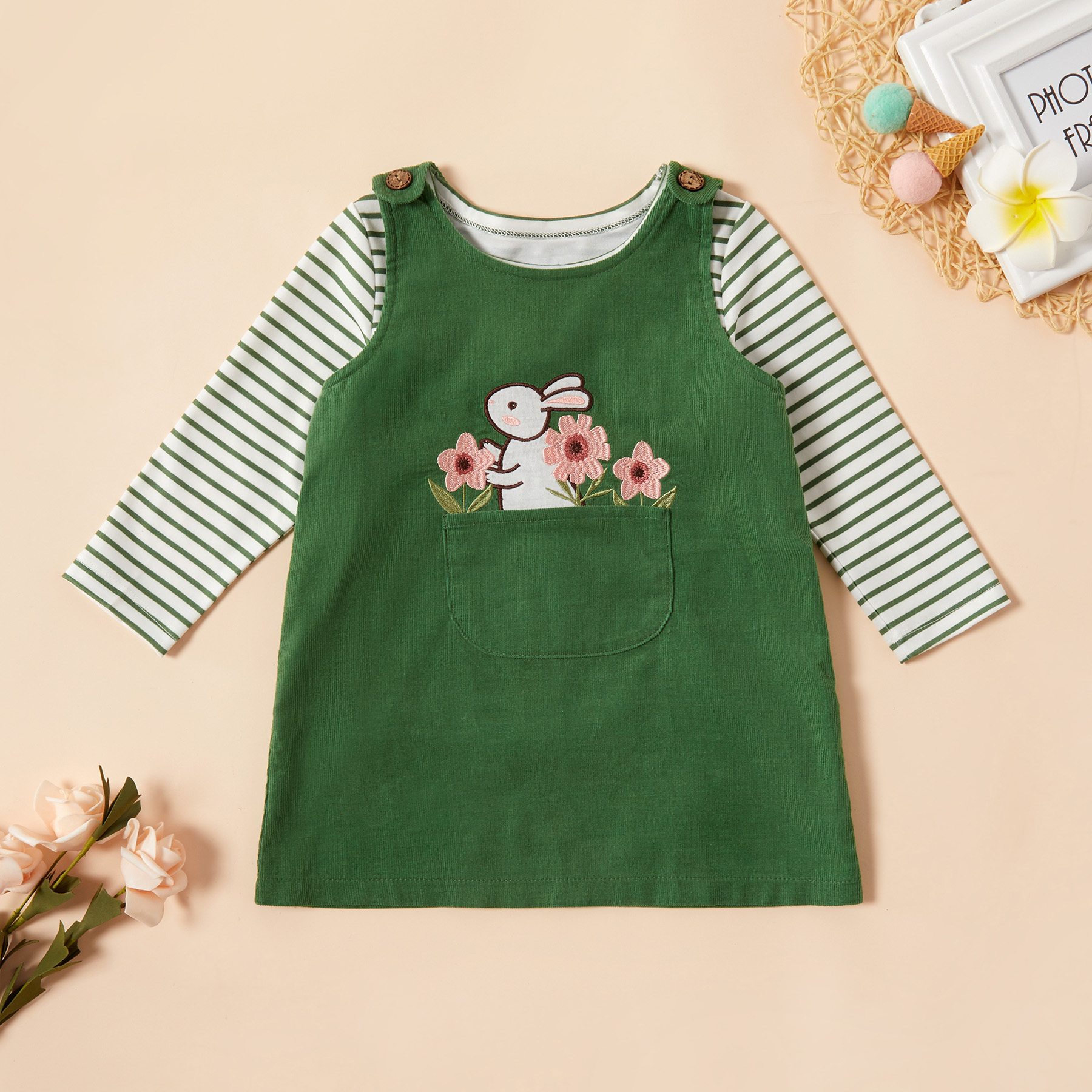 Baby Stylish Striped Top and Embroidered Dress Set