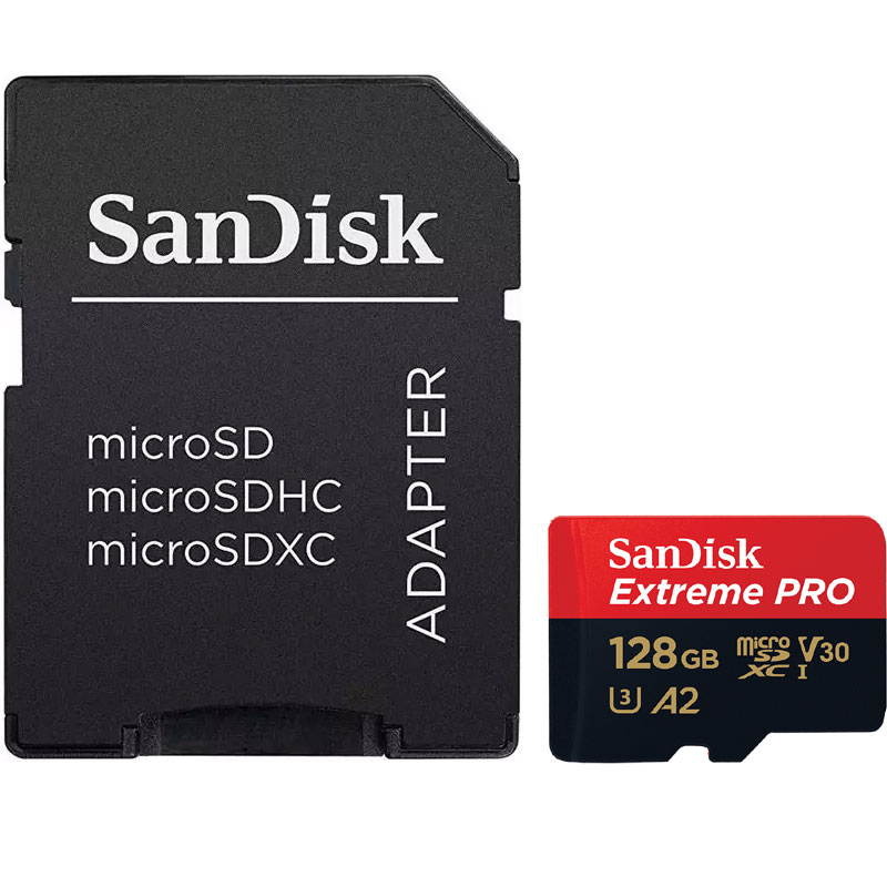 SanDisk 128GB Extreme Pro V30 Micro SD Card (SDXC) UHS-I U3 + Adapter - 170MB/s