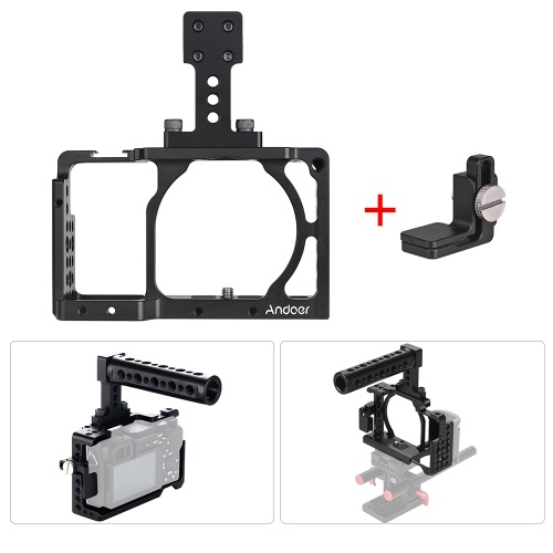 Andoer Protective Aluminum Alloy Video Camera Cage Stabilizer Protector with Cable Clamp for Sony A6000 A6300 A6500 NEX7 ILDC to Mount Microphone Monitor Tripod Lighting Accessories