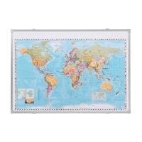 FRANKEN Weltkarte, pinnbar (B)1.400 x (H)1.000 mm beschreibbar, Rahmen aus Aluminium - 12 mm, Kunststoffecken (KA600WP)