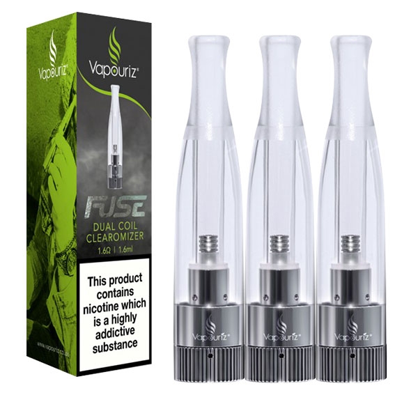 Vapouriz FUSE Dual Coil Tank Clearomizer 1.6 ohm Clear - Value 3 Pack