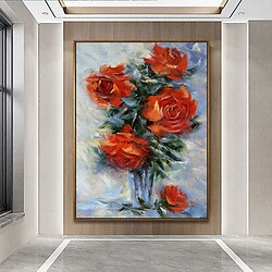 Main peinture à l'huile toile mur art décoration moderne floral rouge rose nature morte planteur pour la décoration intérieure roulé sans cadre non étiré peinture miniinthebox