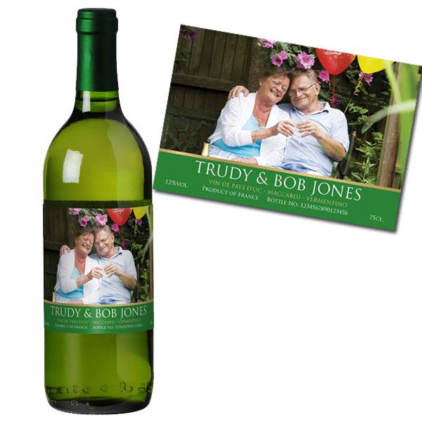 White Wine With Personalised Photo Label Gold Gift Carton